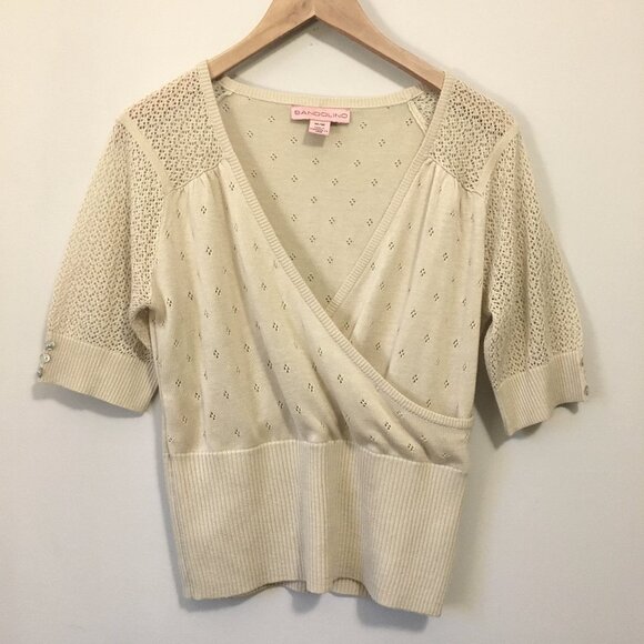 Bandolino Pointelle Knit Half-Sleeve Wrap Top - Picture 1 of 13